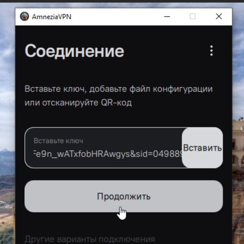 Продолжить в Amnezia
