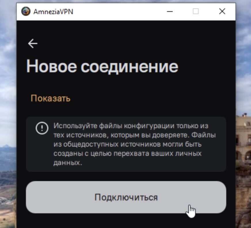 Продолжить в Amnezia